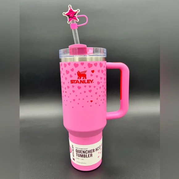 Stanley 40 oz Stainless Steel H20 Flowstate Quencher Tumbler Pink Sweet Hearts